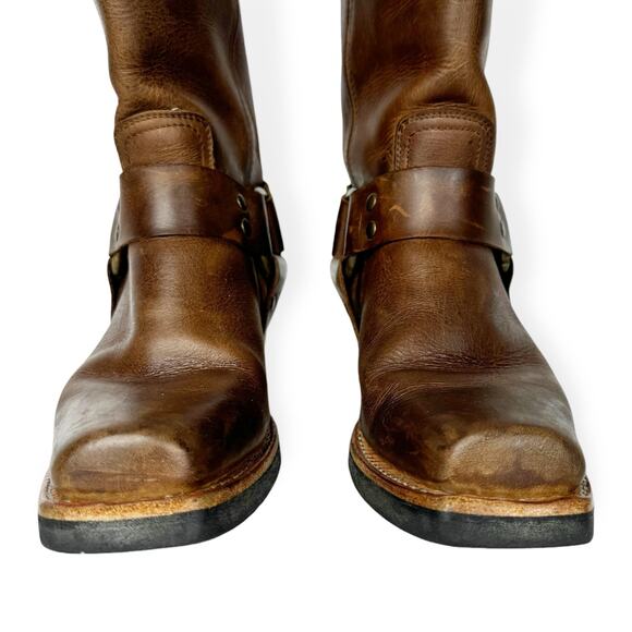 Frye Harness Boots Brown Leather Square Toe Biker Moto Boots Womens size 6 - Picture 8 of 13